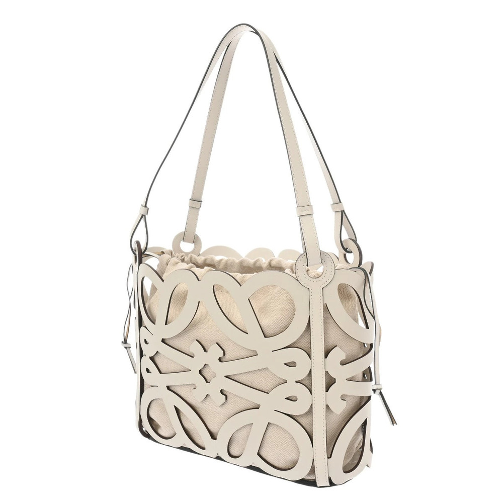 Loewe White Tote Calfskin Cutout Bag Anagram